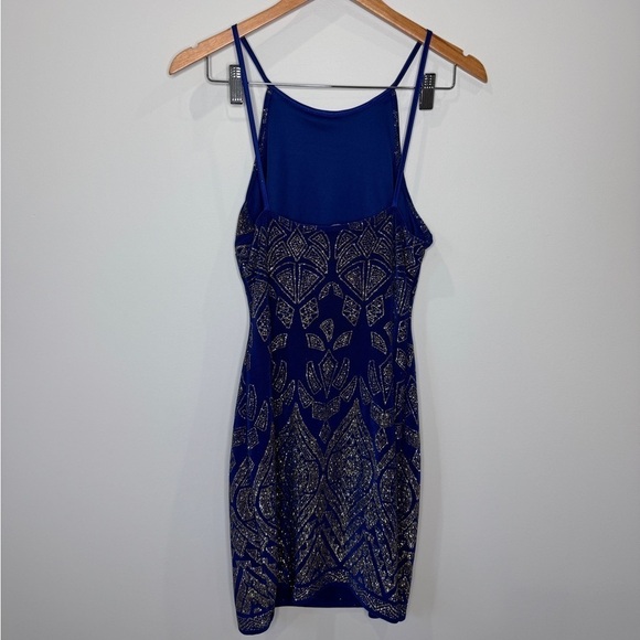 Jump Apparel Sparkly Rose Gold Embellished Bodyco spaghetti Mini Dress (7/8) - Picture 3 of 7